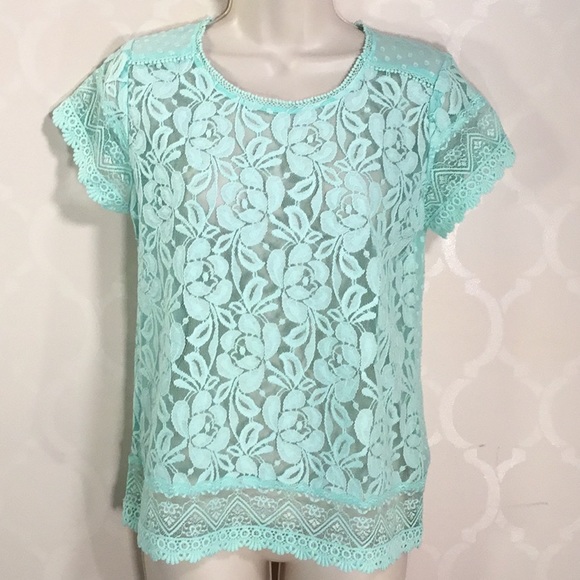 The Limited Tops - THE LIMITED LACE MINT GREEN TOP